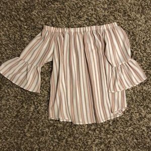 Pink and white off the shoulder blouse